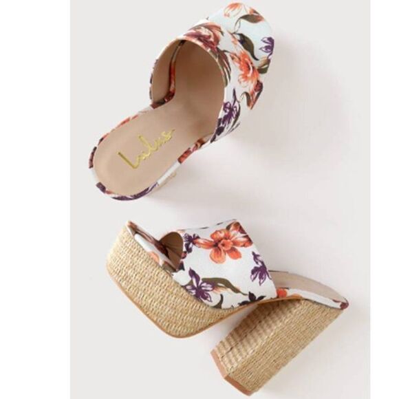 Lulus Women's Floral Print Raffia Platform Block Heeled Sandals‎ - Picture 1 of 3